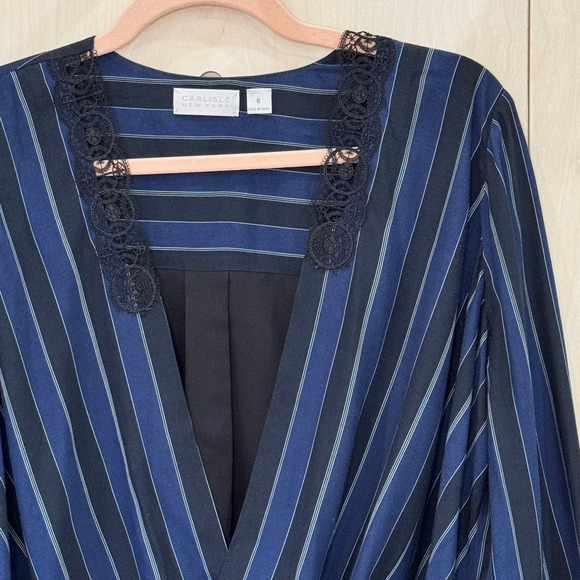 CARLISLE New York Striped Surplice Open Top Jacket Size 6 Lace Trim Detail - Picture 2 of 9